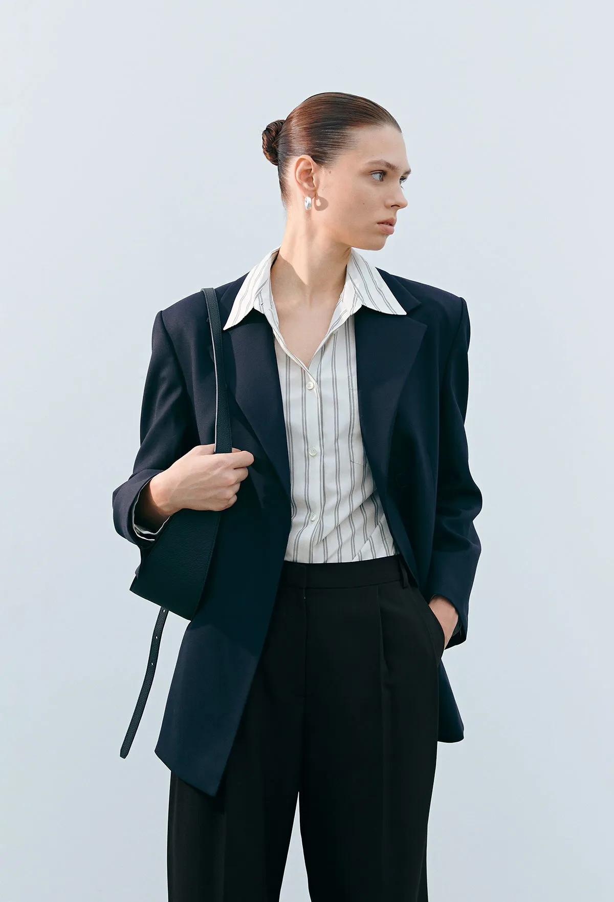 Buckle Detail Tailored Jacket In Navy