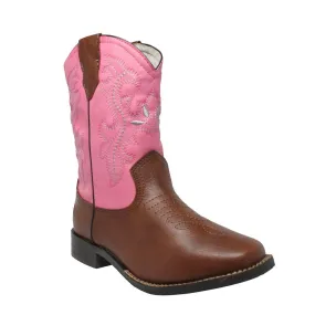 Children's 8" Western Pull on Pink Leather Boots