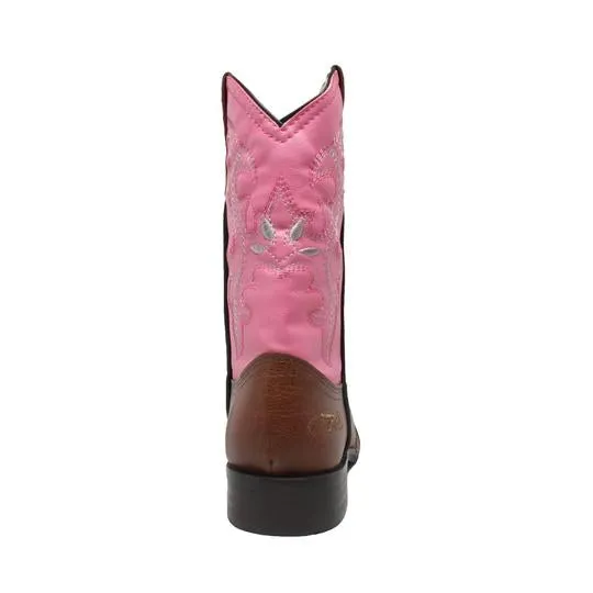 Children's 8" Western Pull on Pink Leather Boots