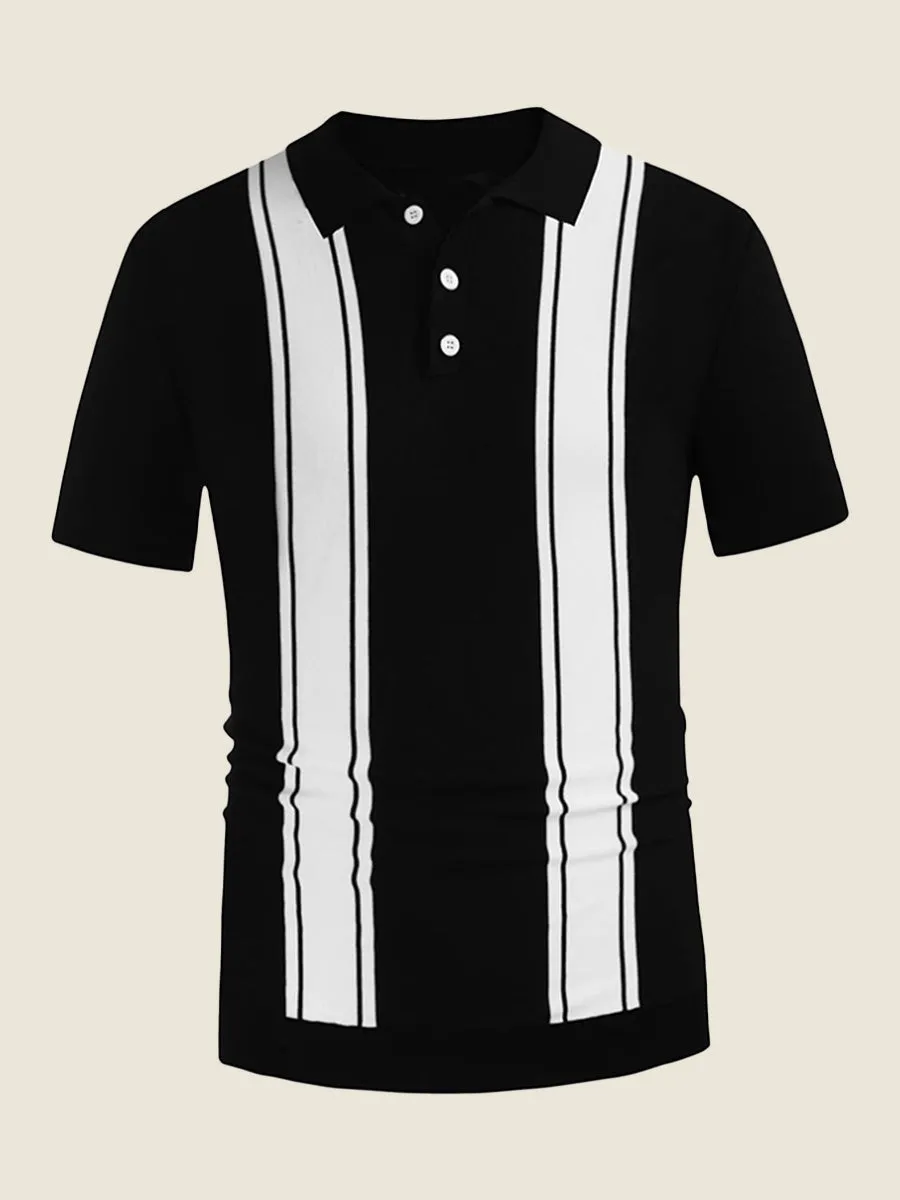 Classic Striped Button Placket Knit Polo