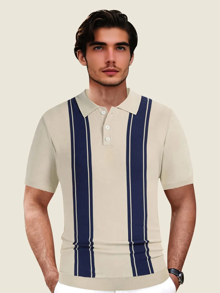 Classic Striped Button Placket Knit Polo