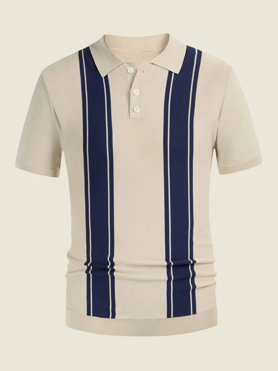 Classic Striped Button Placket Knit Polo