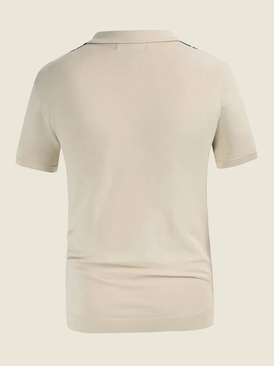 Classic Striped Button Placket Knit Polo