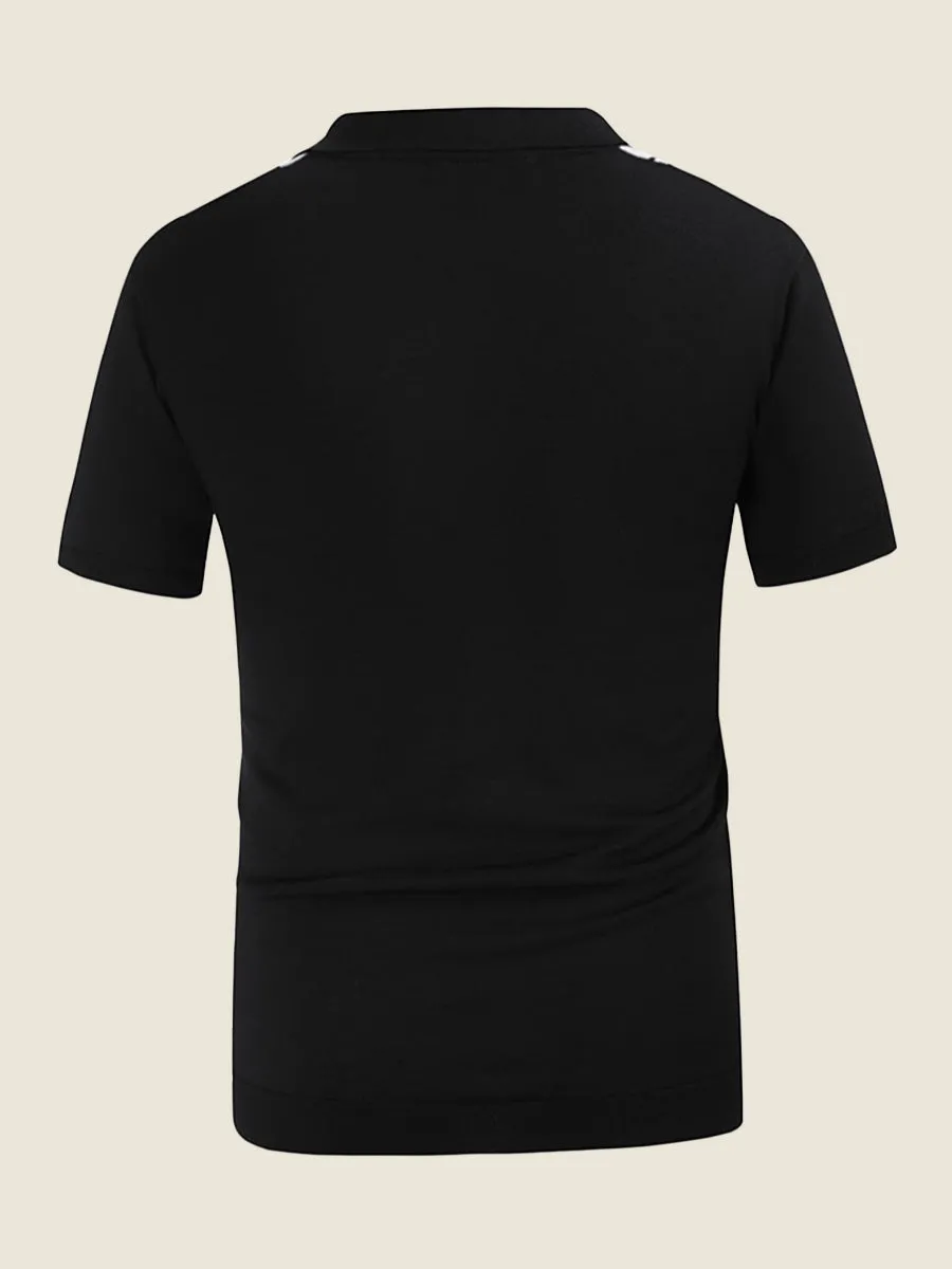 Classic Striped Button Placket Knit Polo