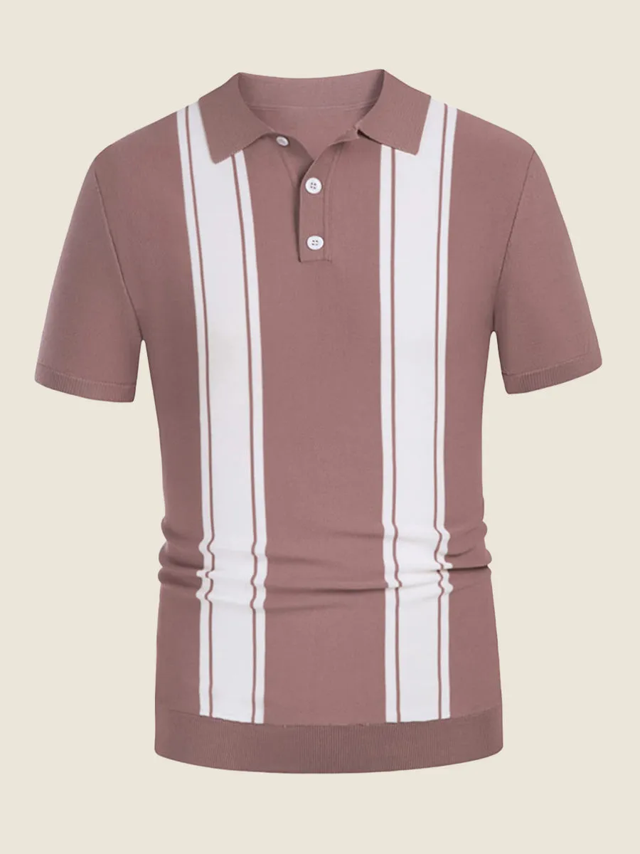 Classic Striped Button Placket Knit Polo
