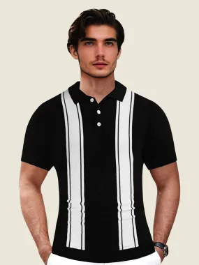 Classic Striped Button Placket Knit Polo