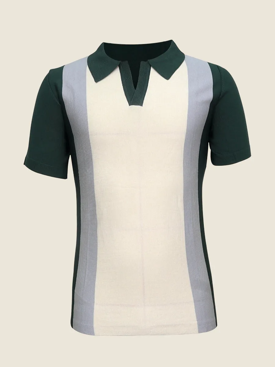 Color Block Ribbed Open Collar Polo