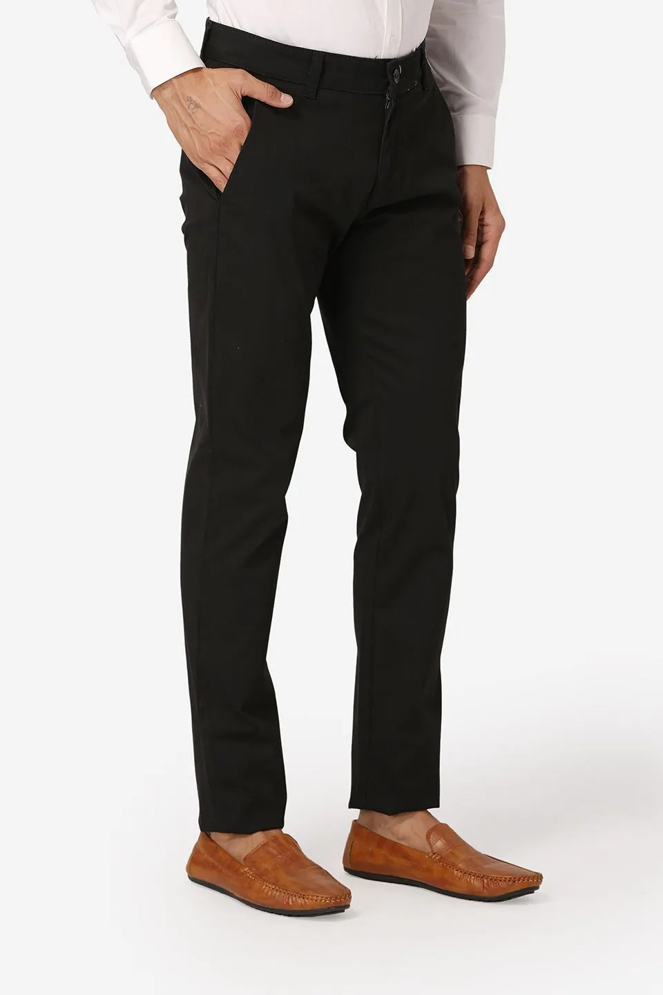 Cotton Twill Black Chinos