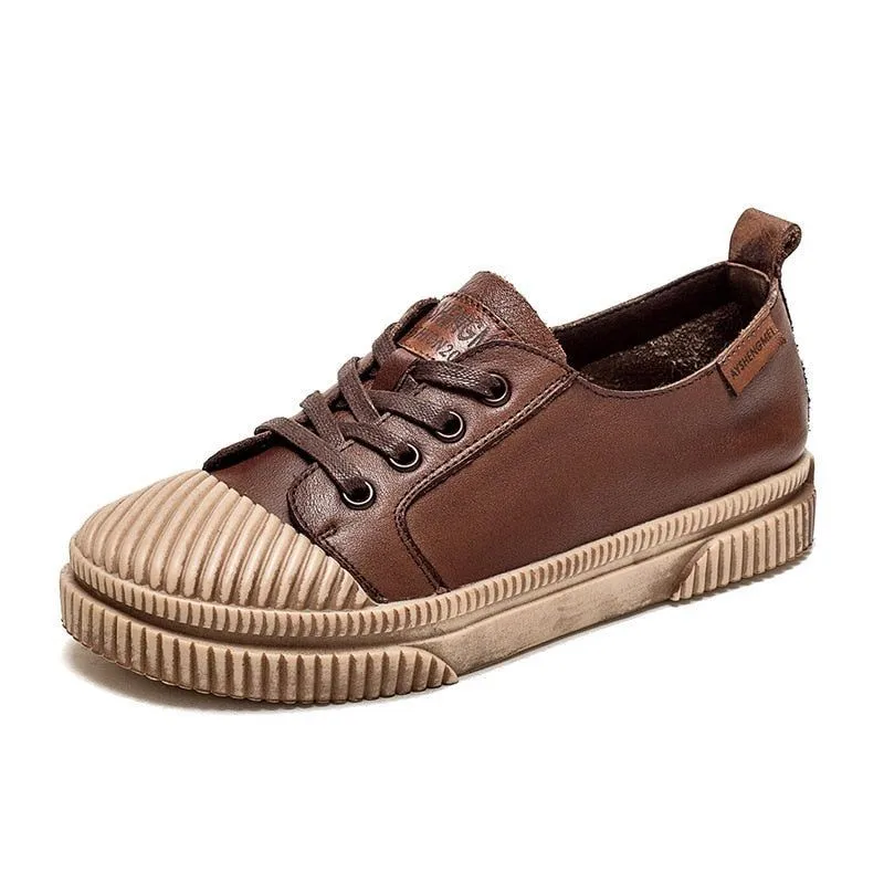 Handmade Women Casual Shoes Leather Platform Sneakers HGCS09